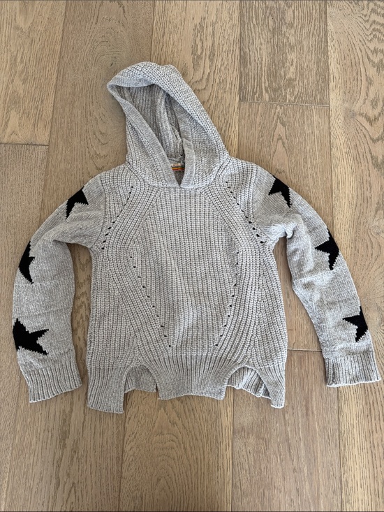 Vintage Havana Sweaters - Vintage Havana Gray Hooded Knit Sweater with Black Star Sleeves